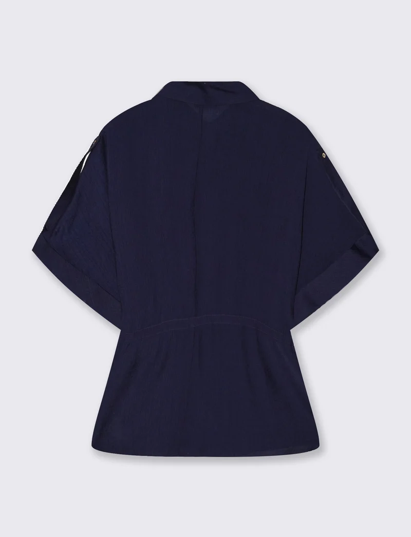 Camicia corta con coulisse e risvolto - Blu