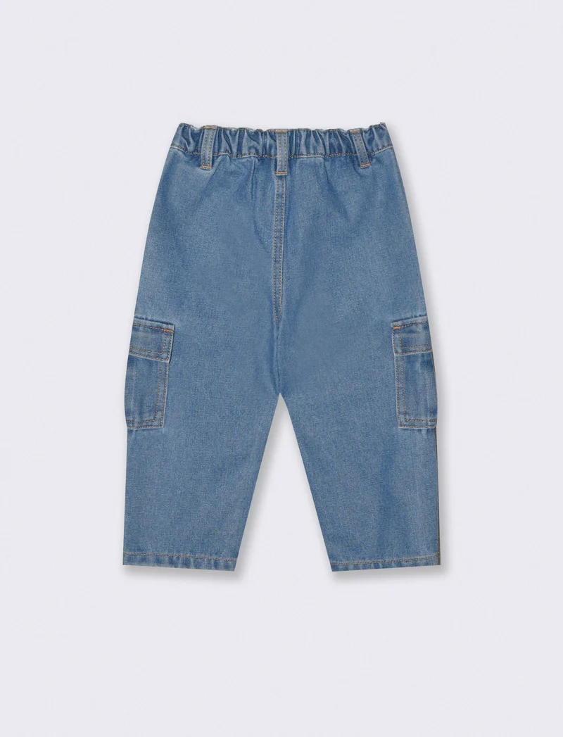 Jeans cargo in cotone con tasconi - Denim