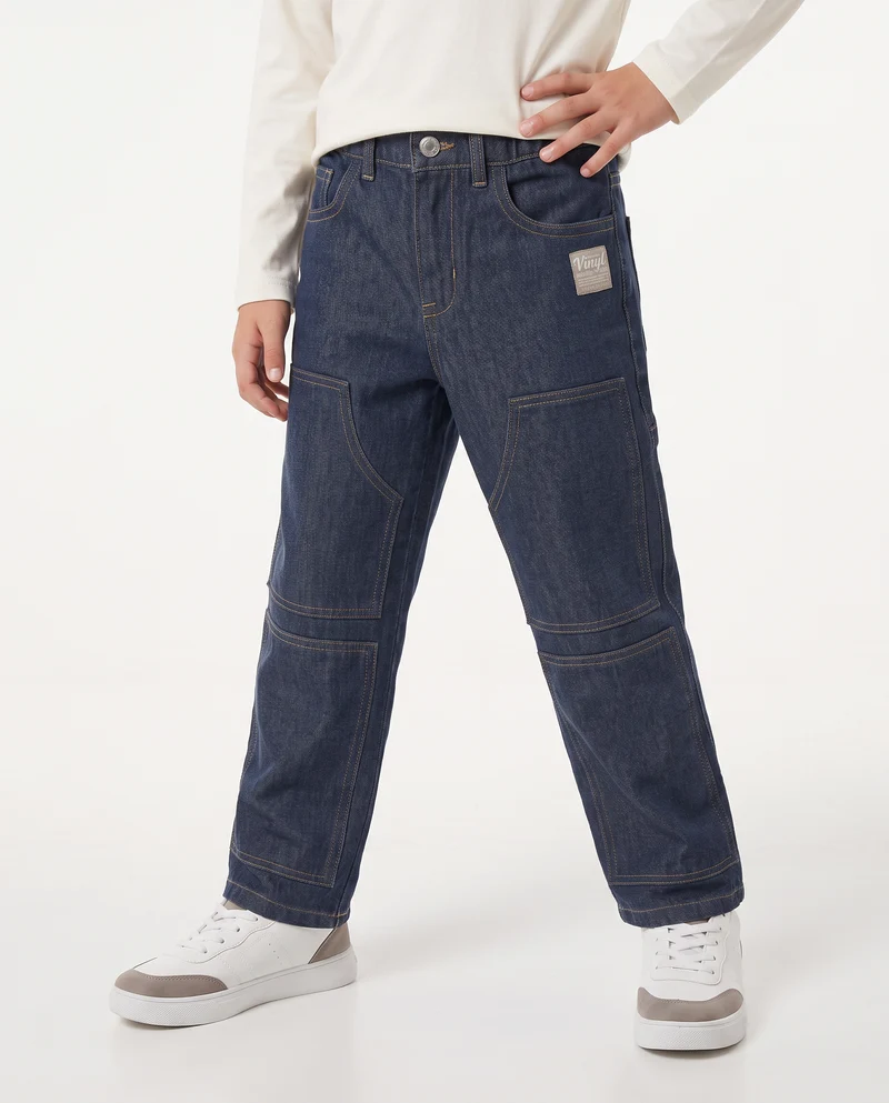 Jeans wide leg con maxi toppe retrò - DENIM SCURO
