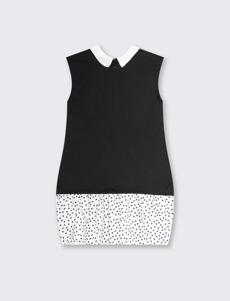 Abito da bambina a contrasto con pois - Nero