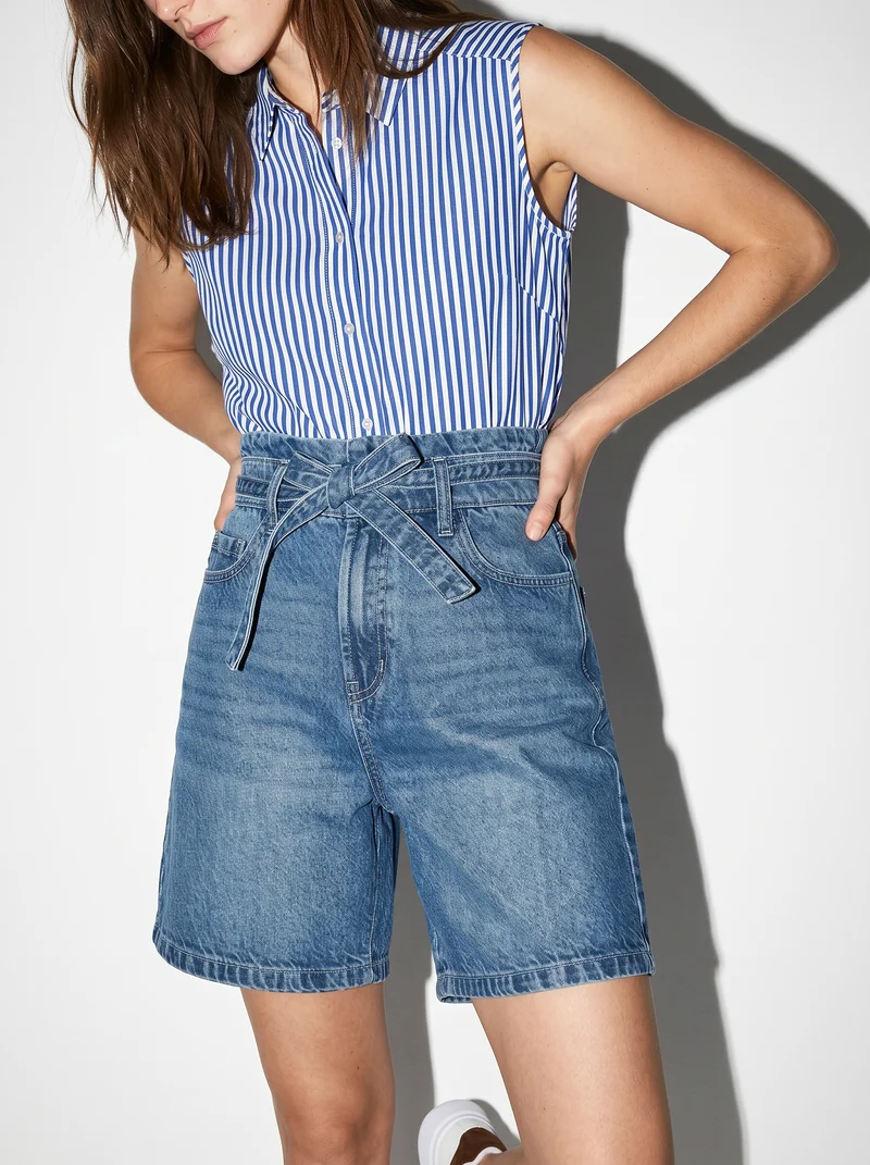 Short in denim vita alta 5 tasche - Denim chiaro