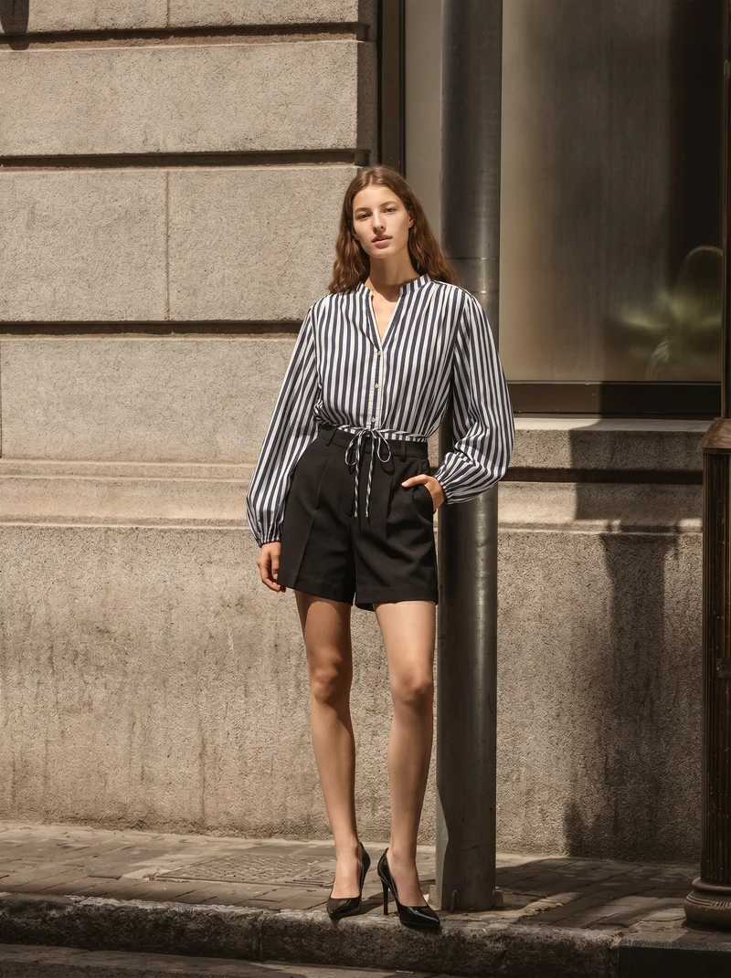 Short vita alta con chiusura a gancio - Nero