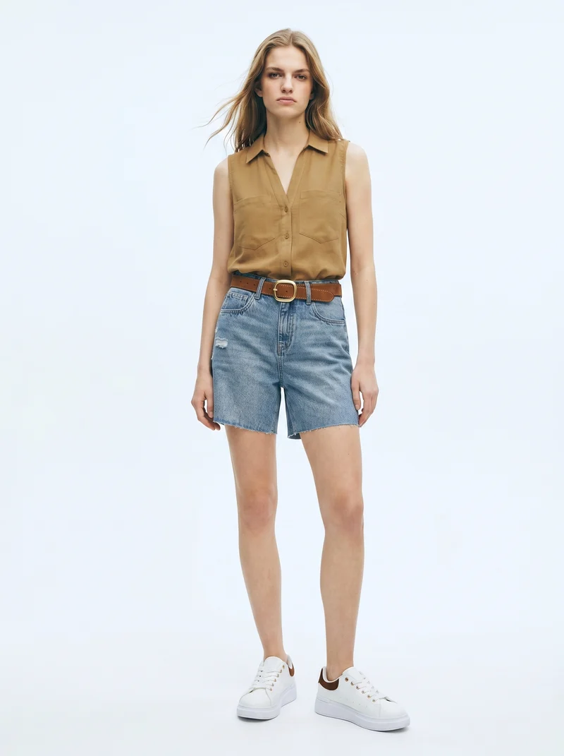 Short in denim con cintura abbinata - Denim