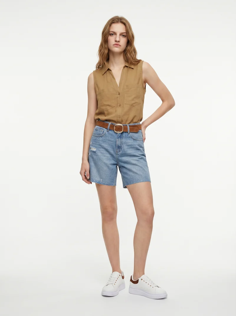 Short in denim con cintura abbinata - Denim