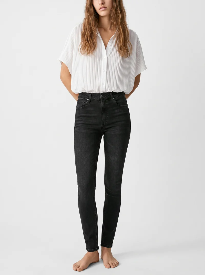 Jeans super skinny 5 tasche vita media - Nero