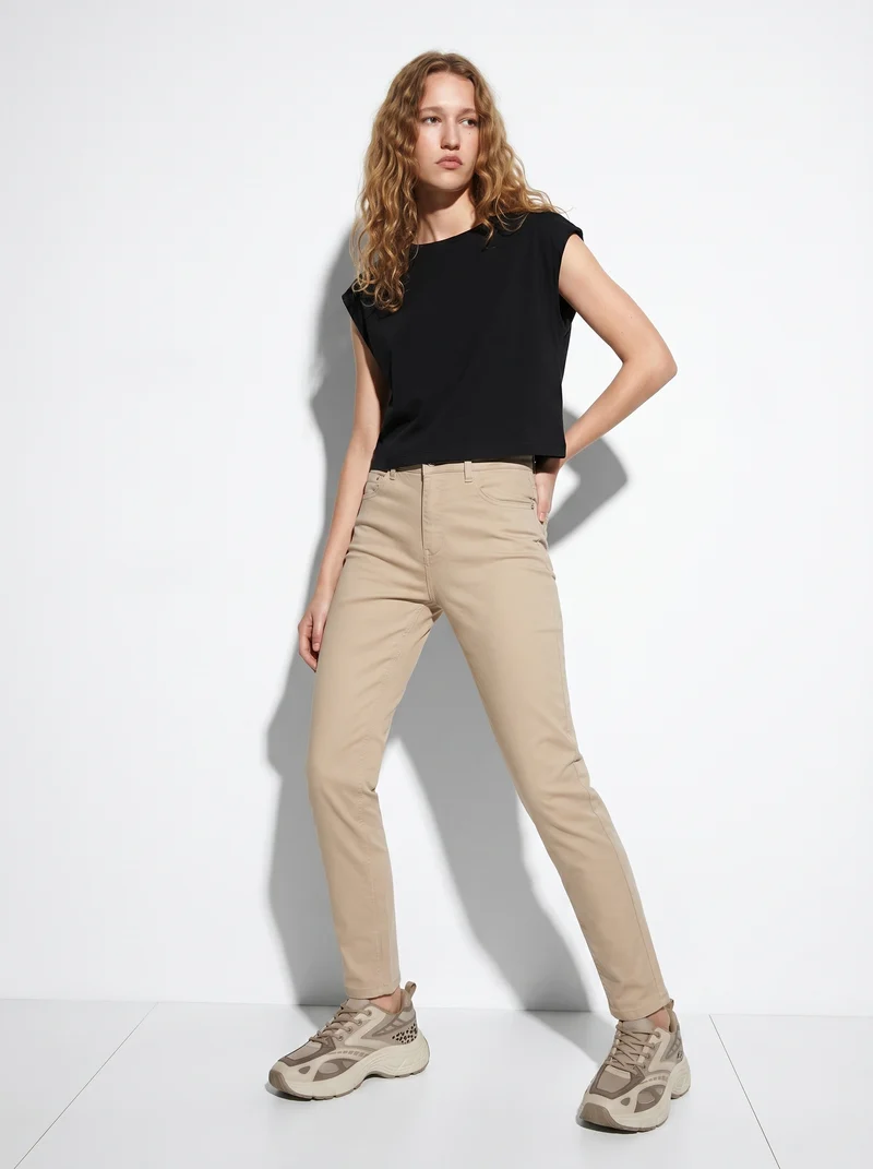 Jeans skinny con vita media ideale - Beige grano