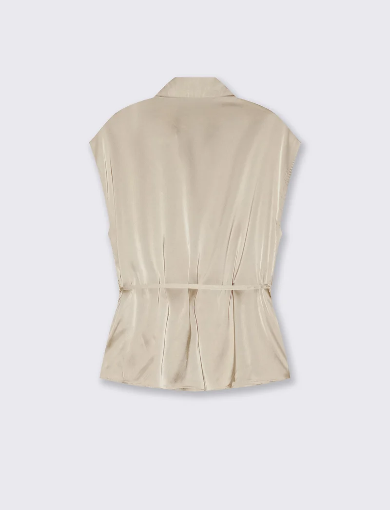 Camicia smanicata in satin lucido - Beige grano