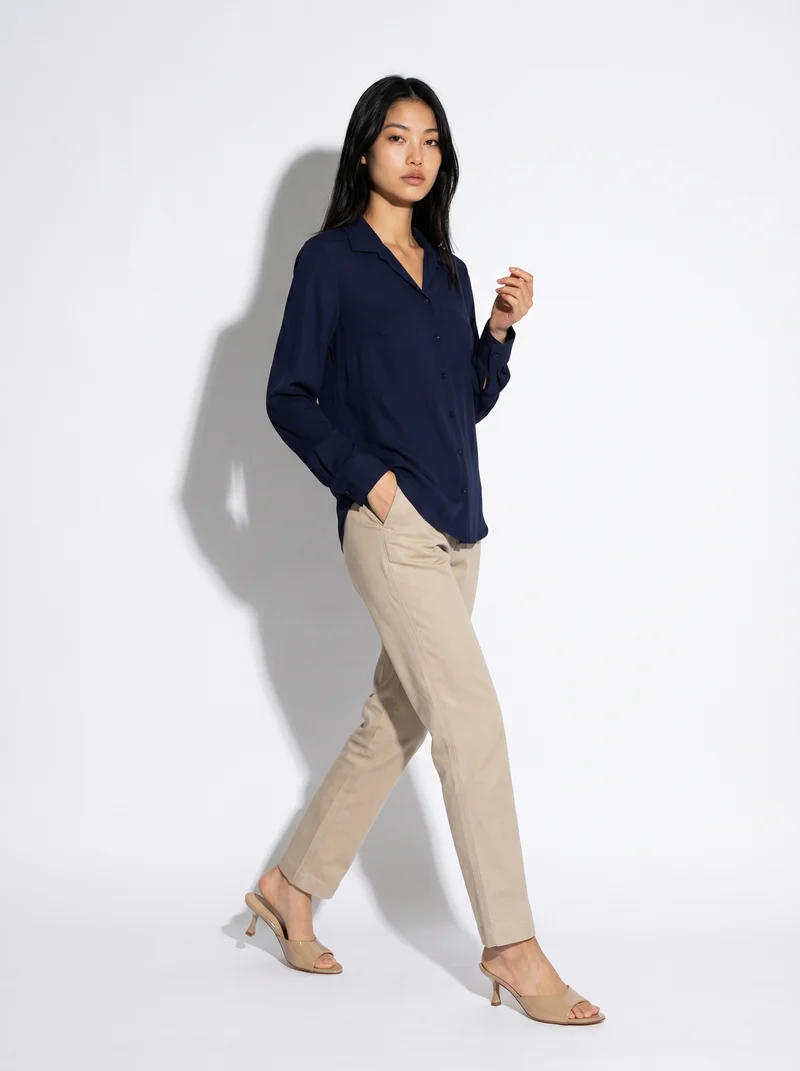 Camicia manica lunga con pieghe posteriori - Blu