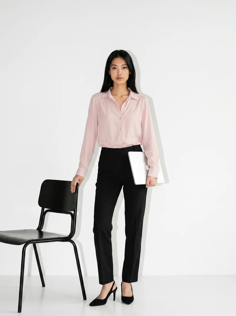 Camicia manica lunga con pieghe posteriori - Rosa polvere