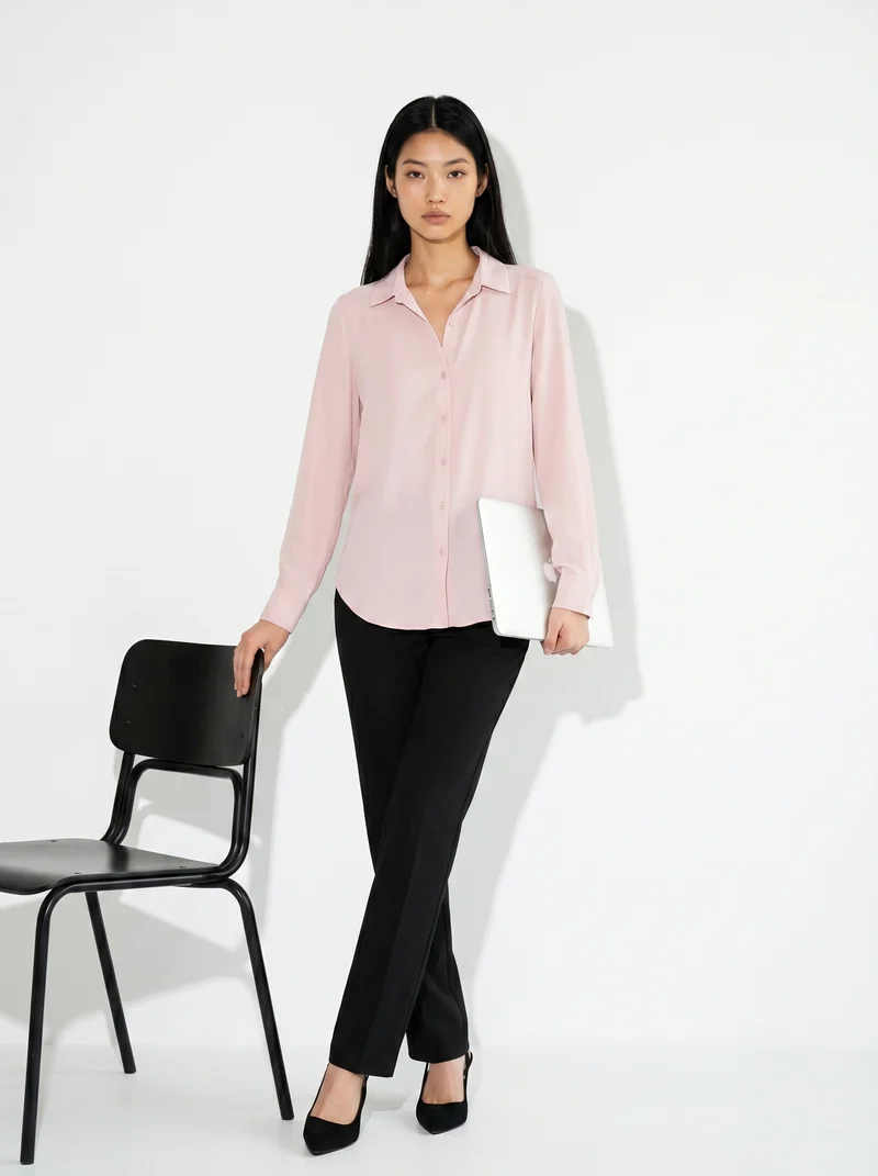 Camicia manica lunga con pieghe posteriori - Rosa polvere