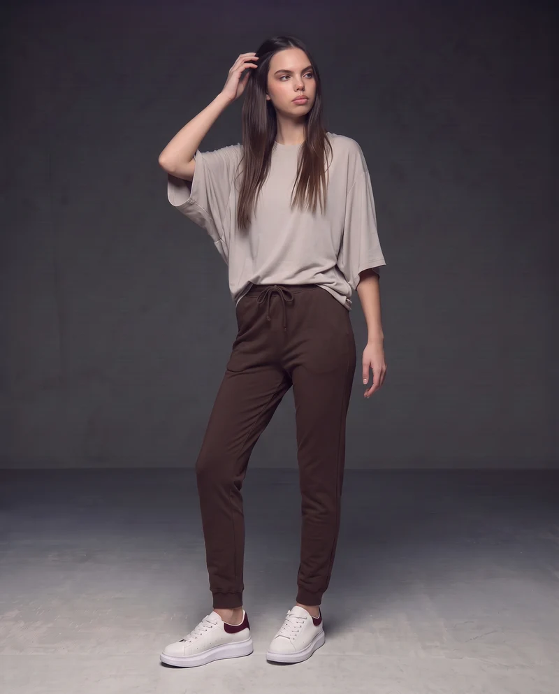 T-shirt girocollo con maniche a pipistrello - Beige grano