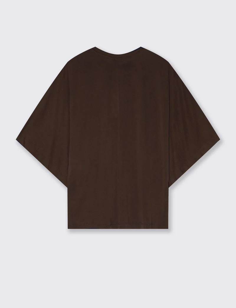 T-shirt girocollo con maniche a pipistrello - Moro