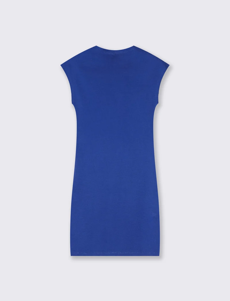 Vestito corto a costine con manica a T - Royal
