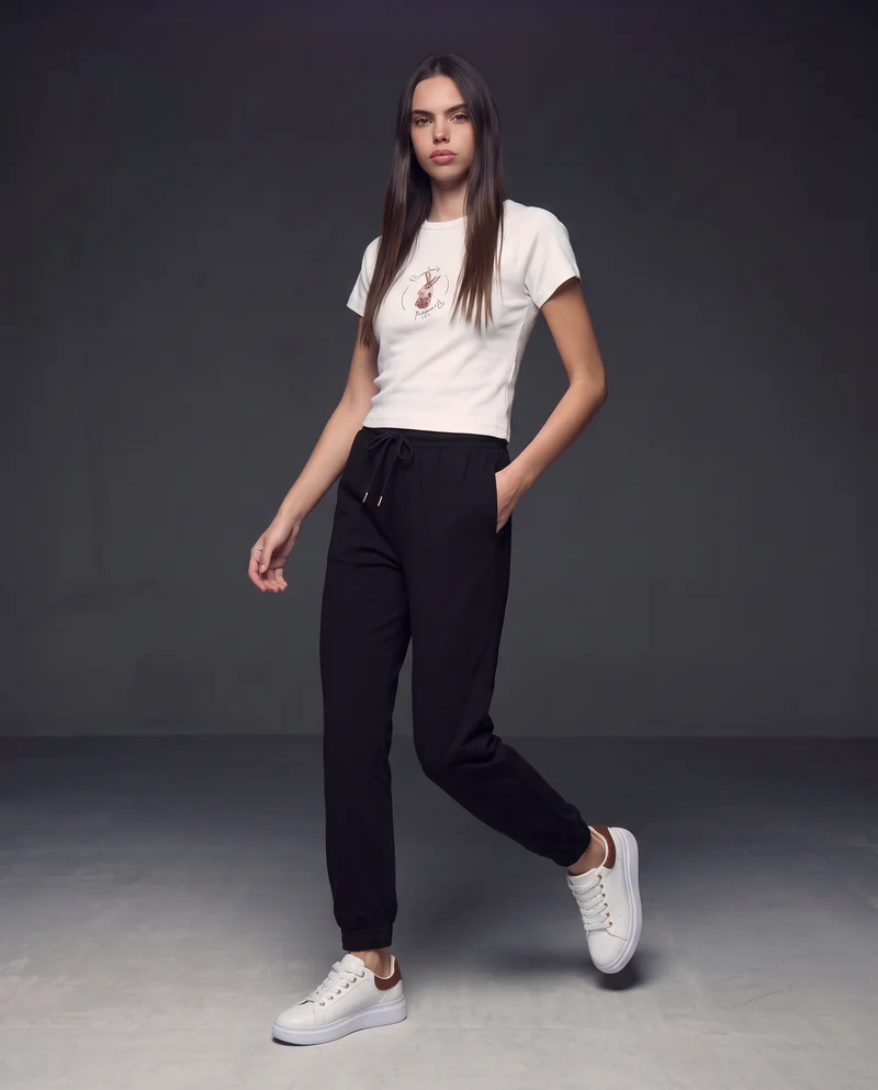 Pantaloni tuta con coulisse in vita - Nero