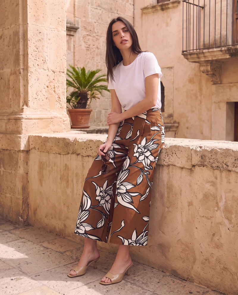 Pantalone palazzo fantasia con elastico - var 2