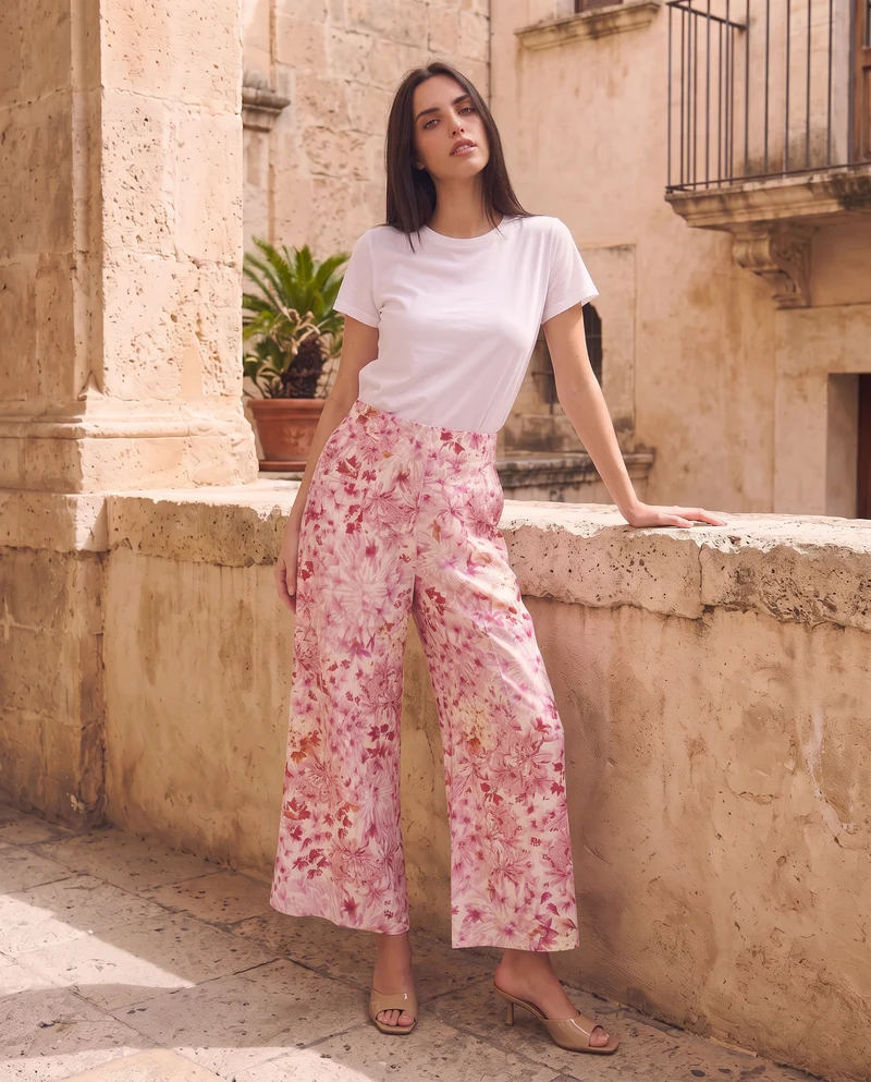 Pantalone palazzo fantasia con elastico - var 1