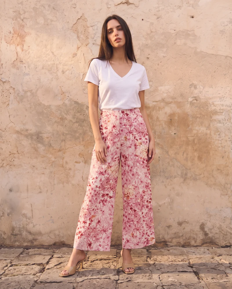 Pantalone palazzo fantasia con elastico - var 1