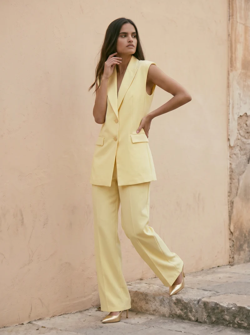 Pantalone classico vita alta gamba ampia donna - Giallo