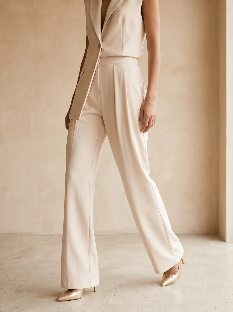 Pantalone classico vita alta gamba ampia donna - Bianco