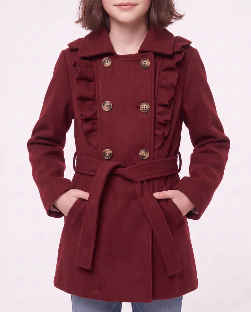 Cappotto da bambina in morbido panno - Bordeaux