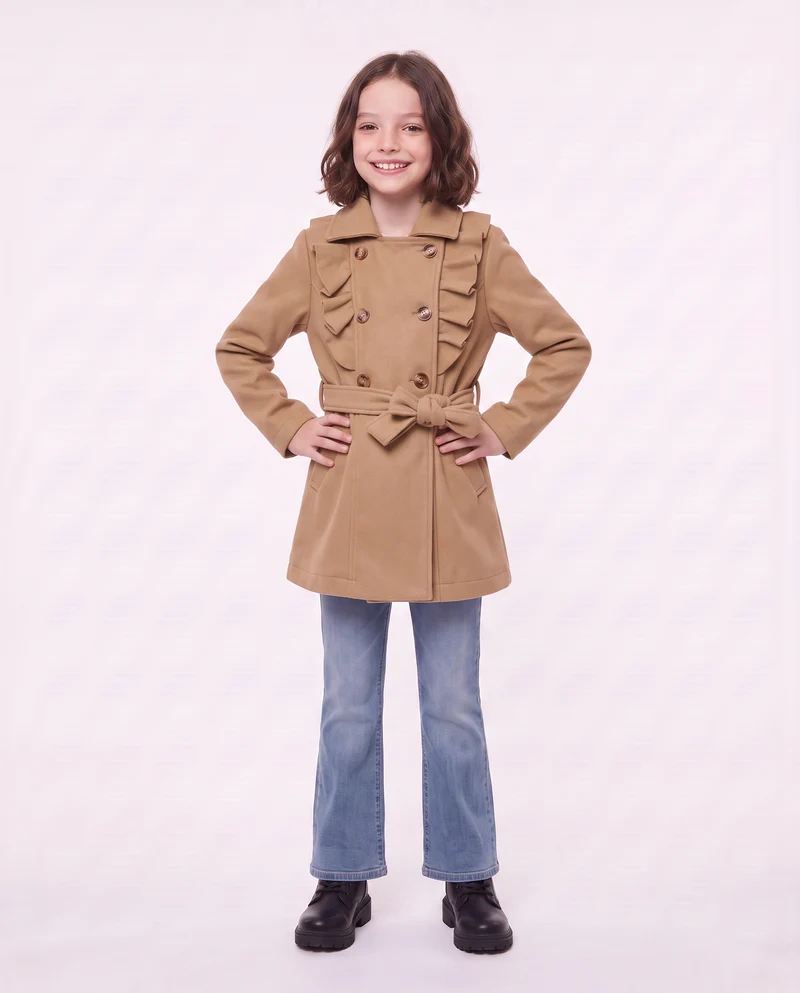 Cappotto da bambina in morbido panno - Cammello