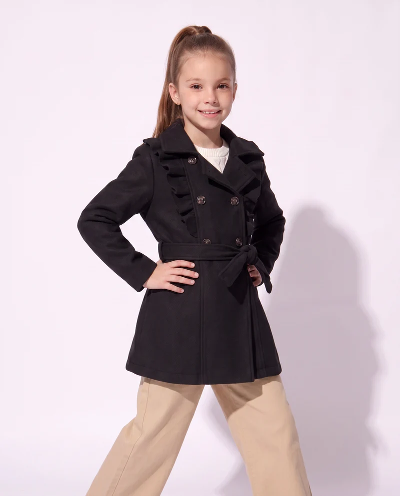 Cappotto da bambina in morbido panno - Nero