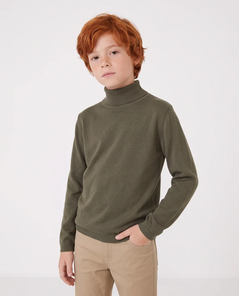 Maglia Collo Alto in Viscosa Nylon - Verde militare