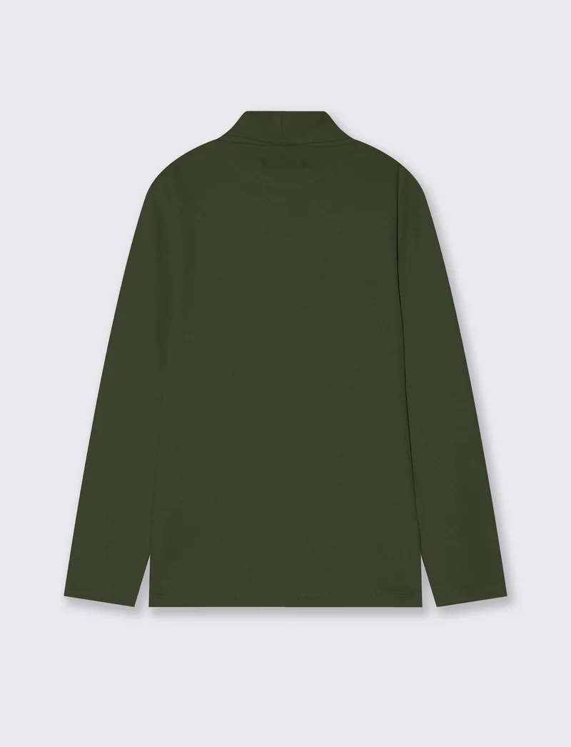T-shirt collo alto in cotone interlock - Verde militare