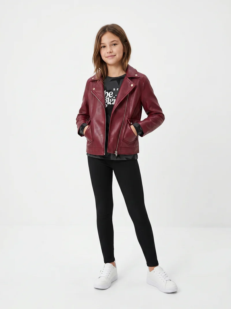 Giacca biker in finta pelle con zip - Bordeaux