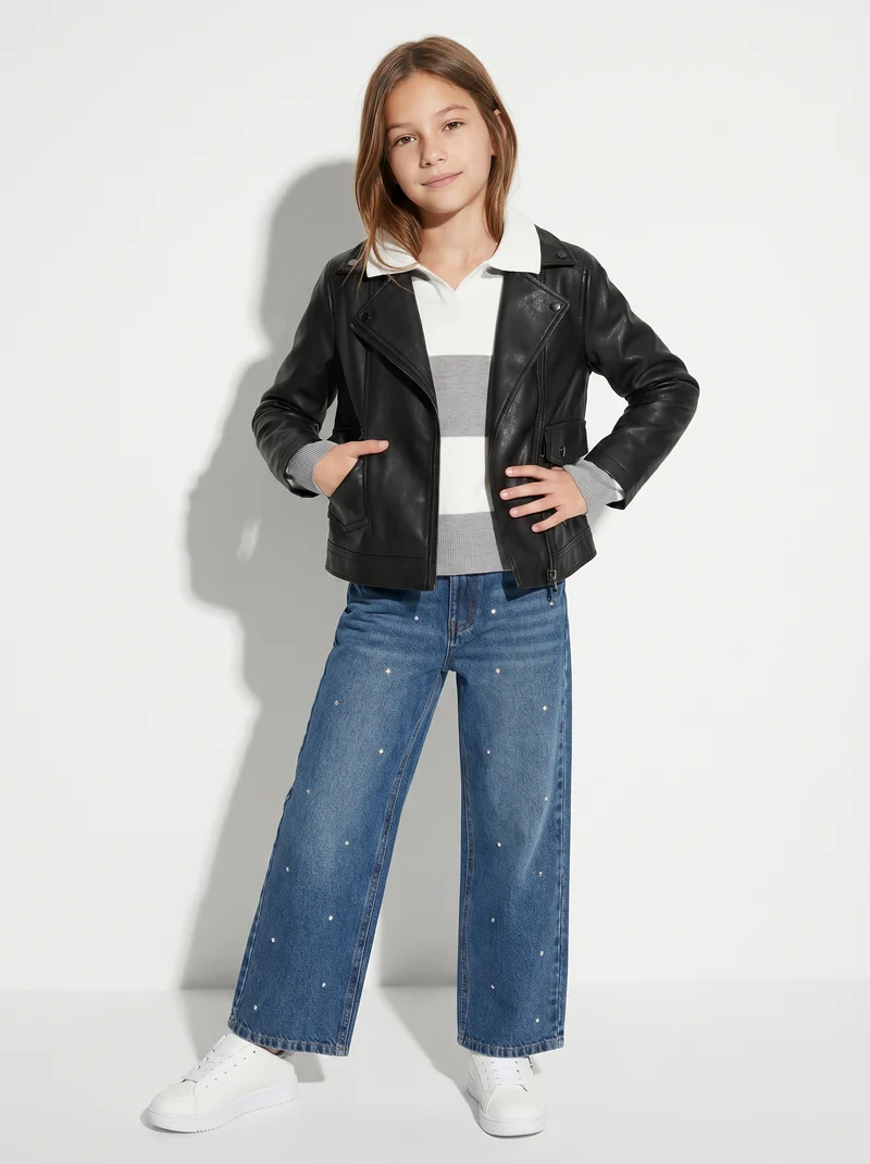 Giacca biker in finta pelle con zip - Nero