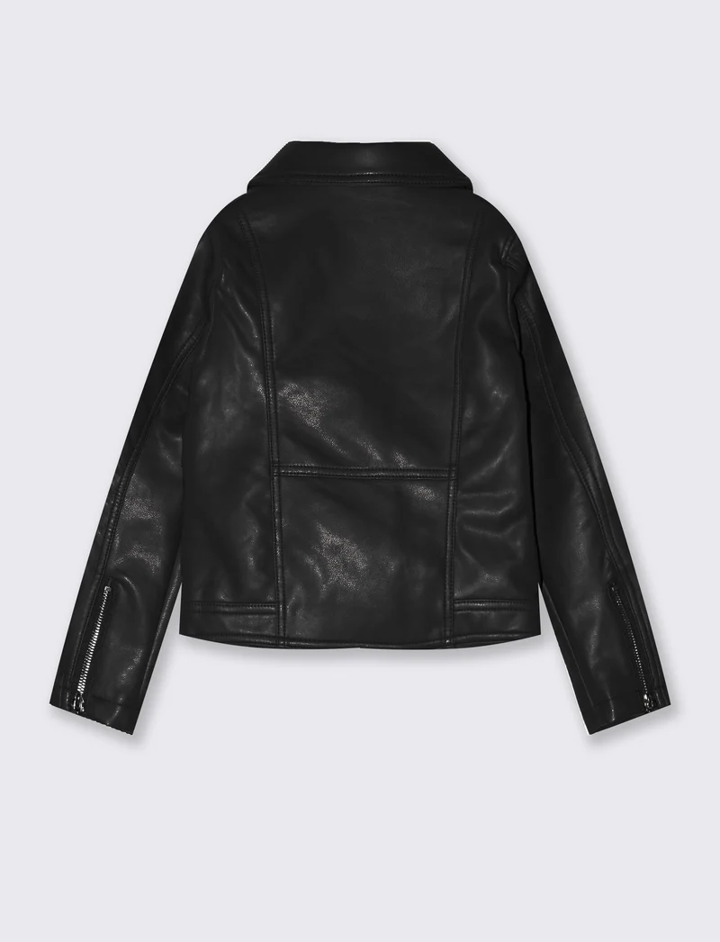 Giacca biker in finta pelle con zip - Nero
