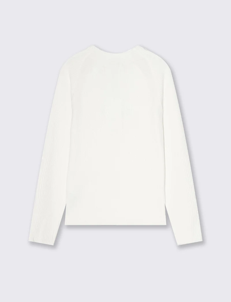 Maglia manica lunga con ricamo e bottoni - Bianco latte
