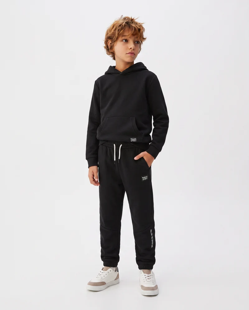 Jogger in Felpa con Coulisse e Patch - Nero