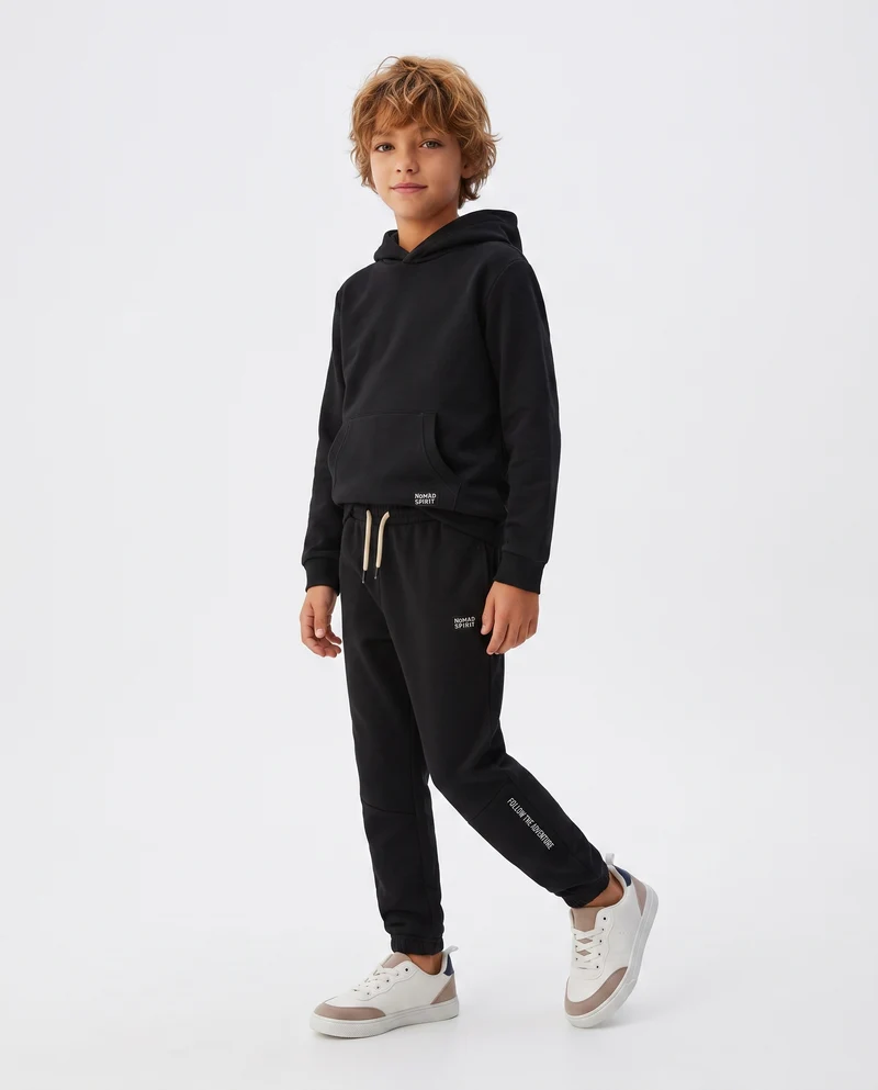 Jogger in Felpa con Coulisse e Patch - Nero