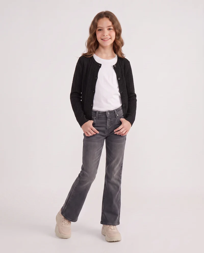 Cardigan girocollo a maniche lunghe treccia - Nero
