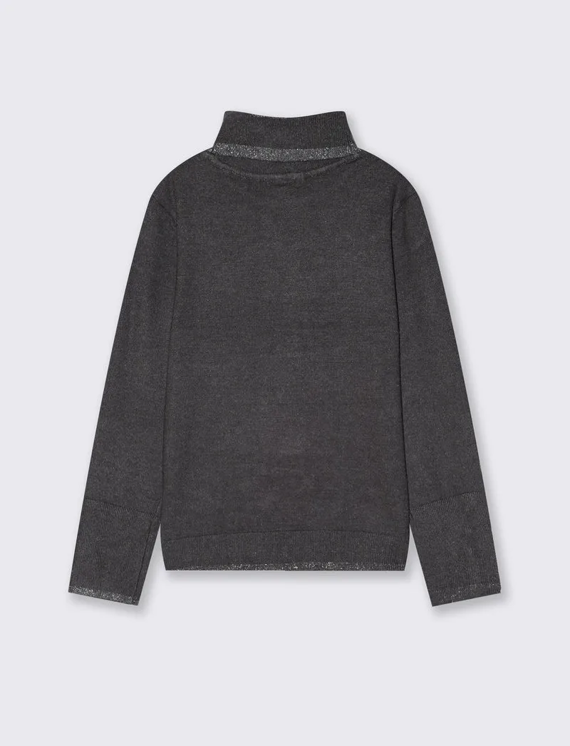 Lupetto collo alto con bordino metallico - Grigio mel.