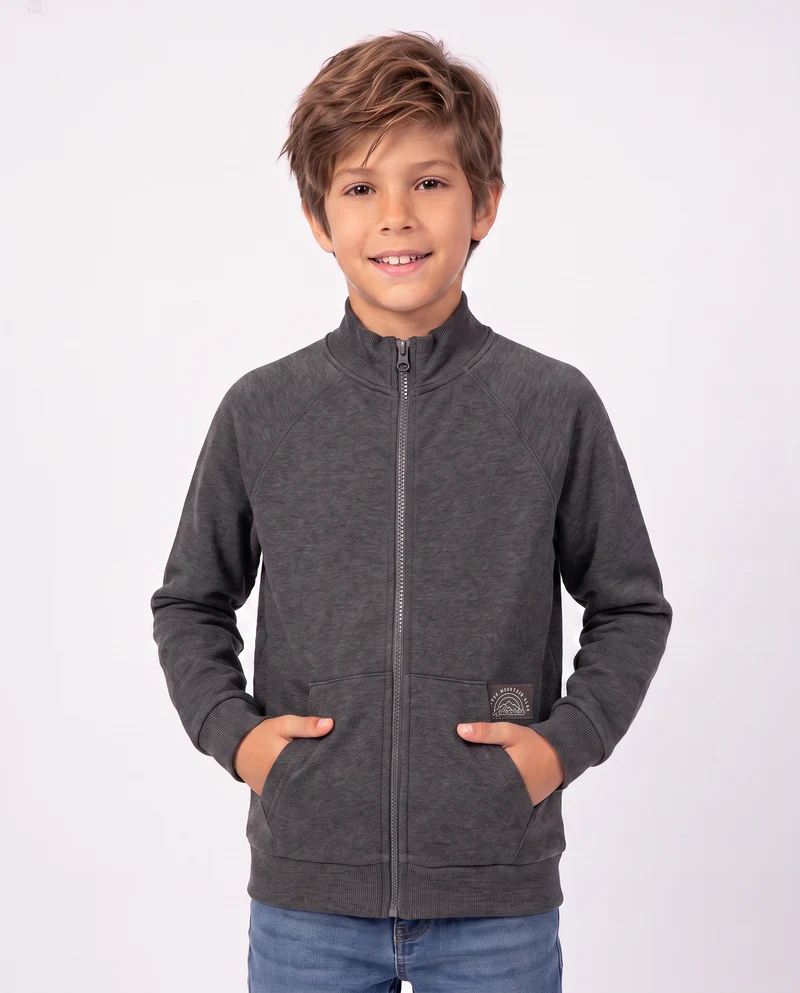 Felpa con zip e tascone frontale - Grigio mel.