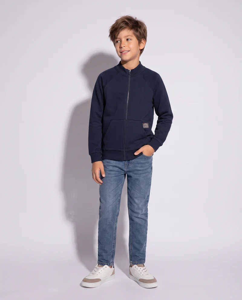 Felpa con zip e tascone frontale - Blu