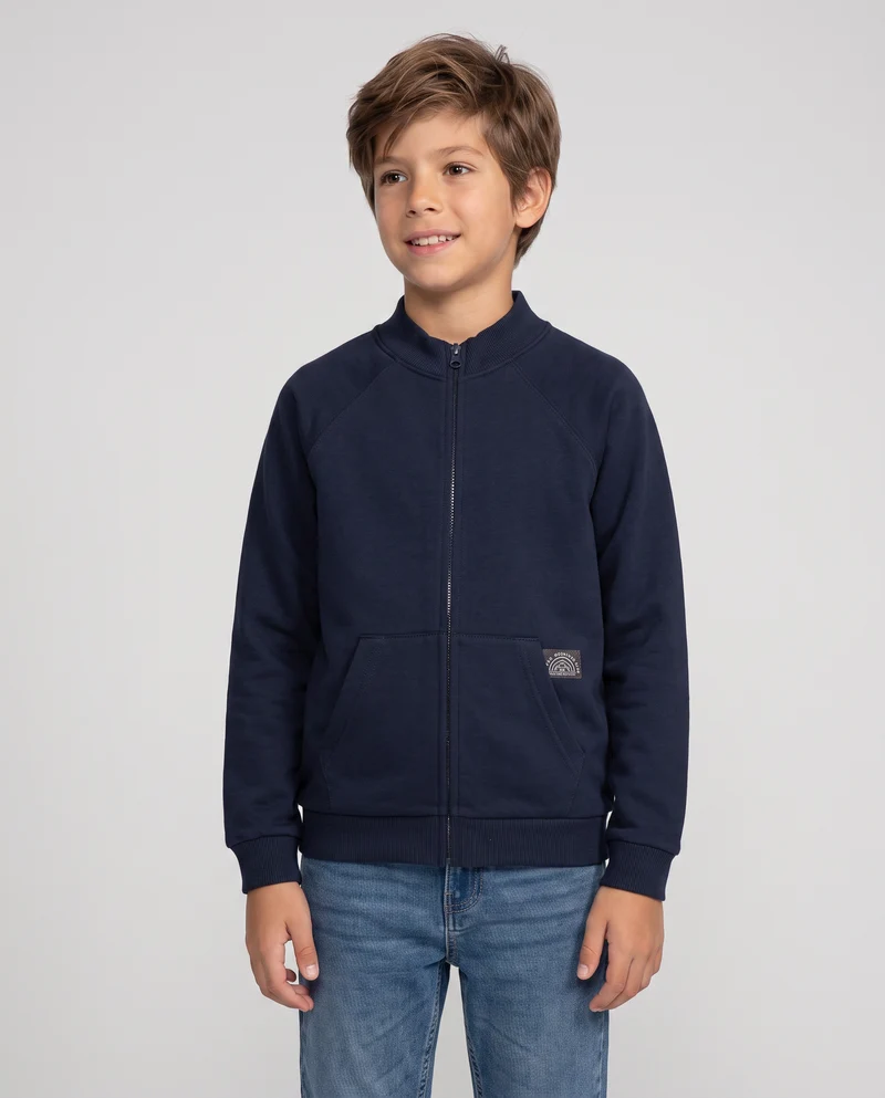 Felpa con zip e tascone frontale - Blu