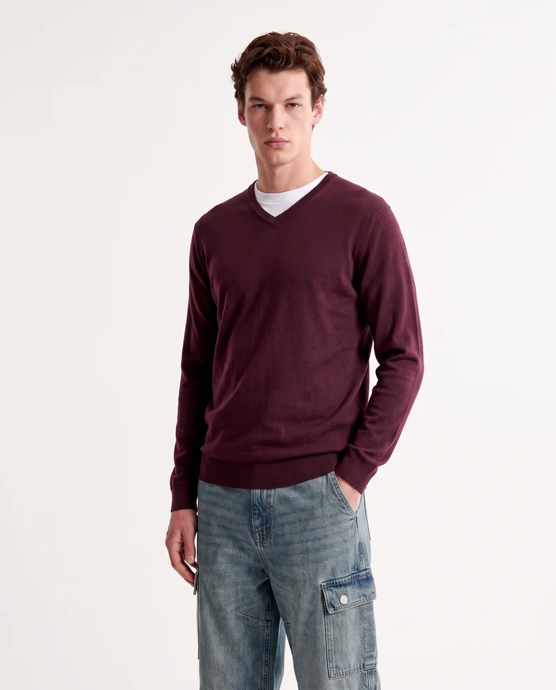 Maglia V Basic in Filato Comfort - Bordeaux