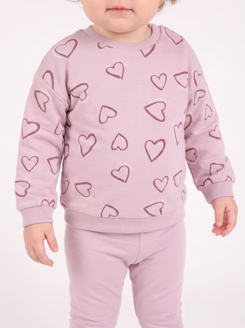 Felpa basica con stampa e maniche lunghe - Rosa polvere