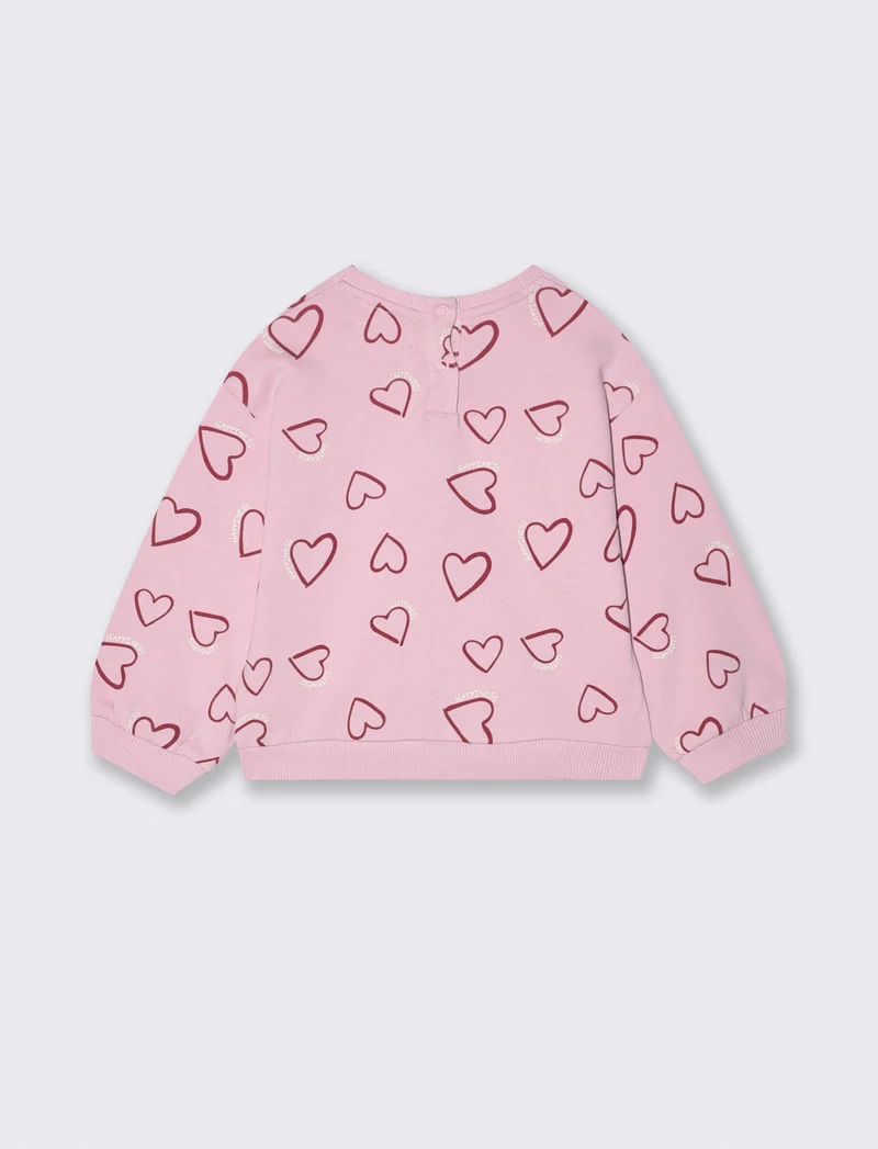 Felpa basica con stampa e maniche lunghe - Rosa polvere