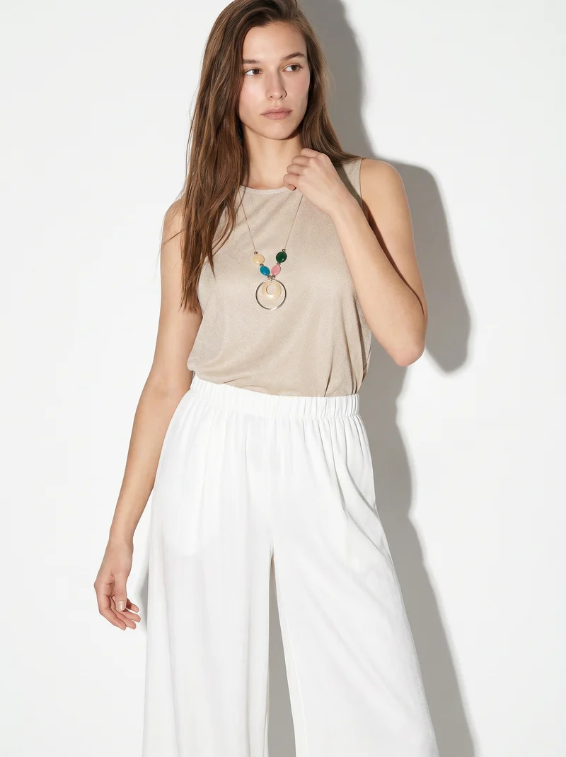 Casacca morbida giromanica con collana donna - Beige