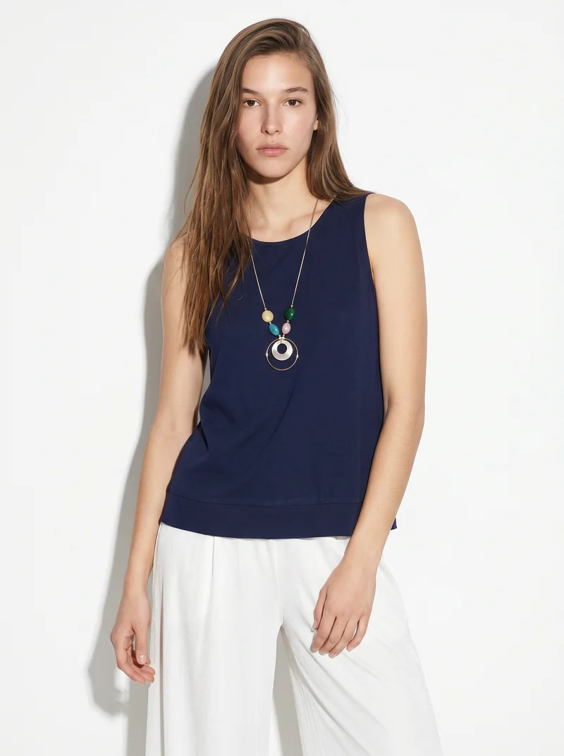 Casacca morbida giromanica con collana donna - Blu