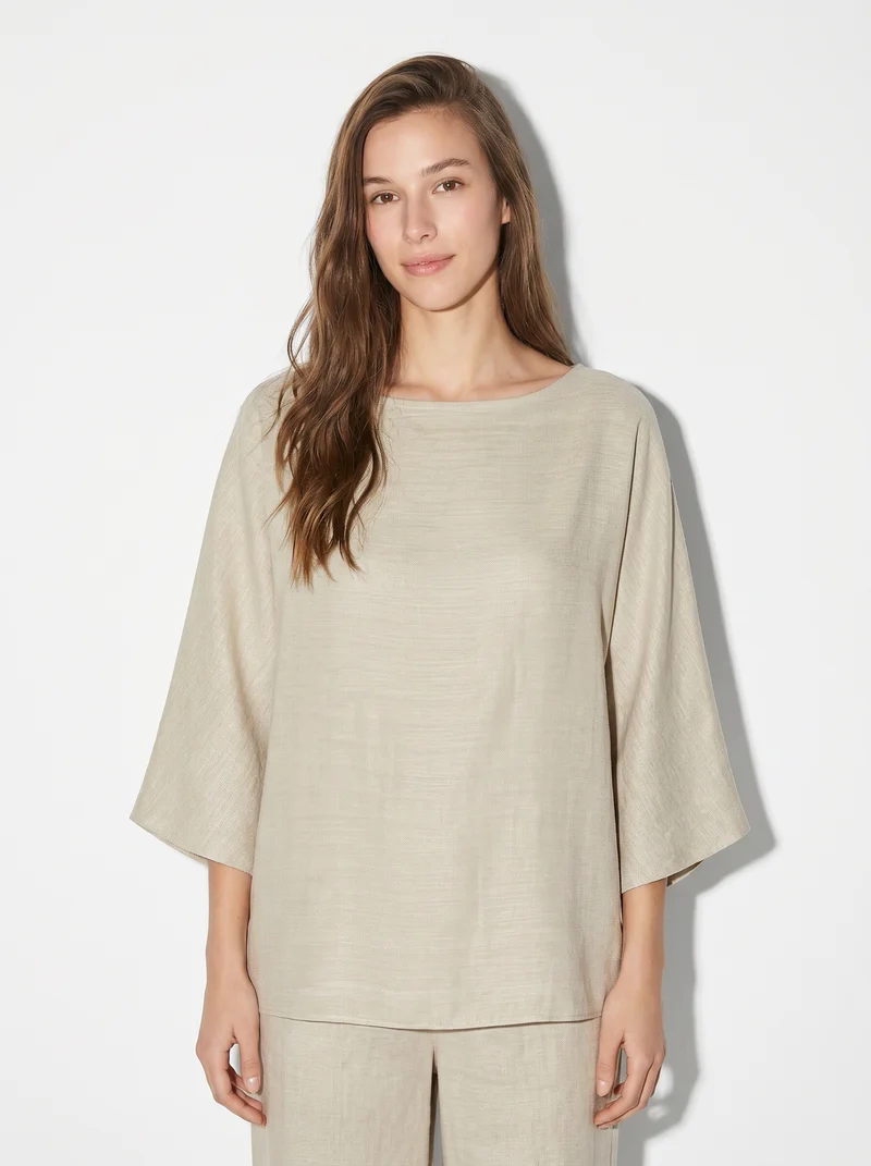 Maglia Manica a Tre Quarti Morbida - Grigio fango