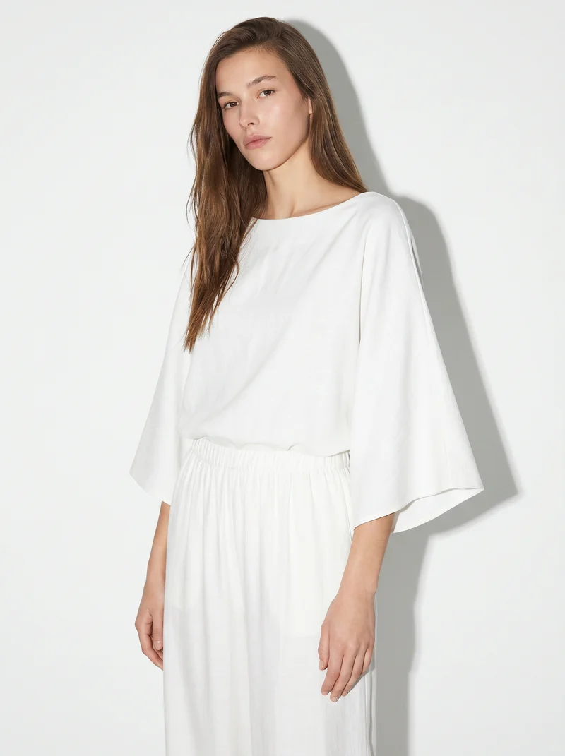 Maglia Manica a Tre Quarti Morbida - Bianco