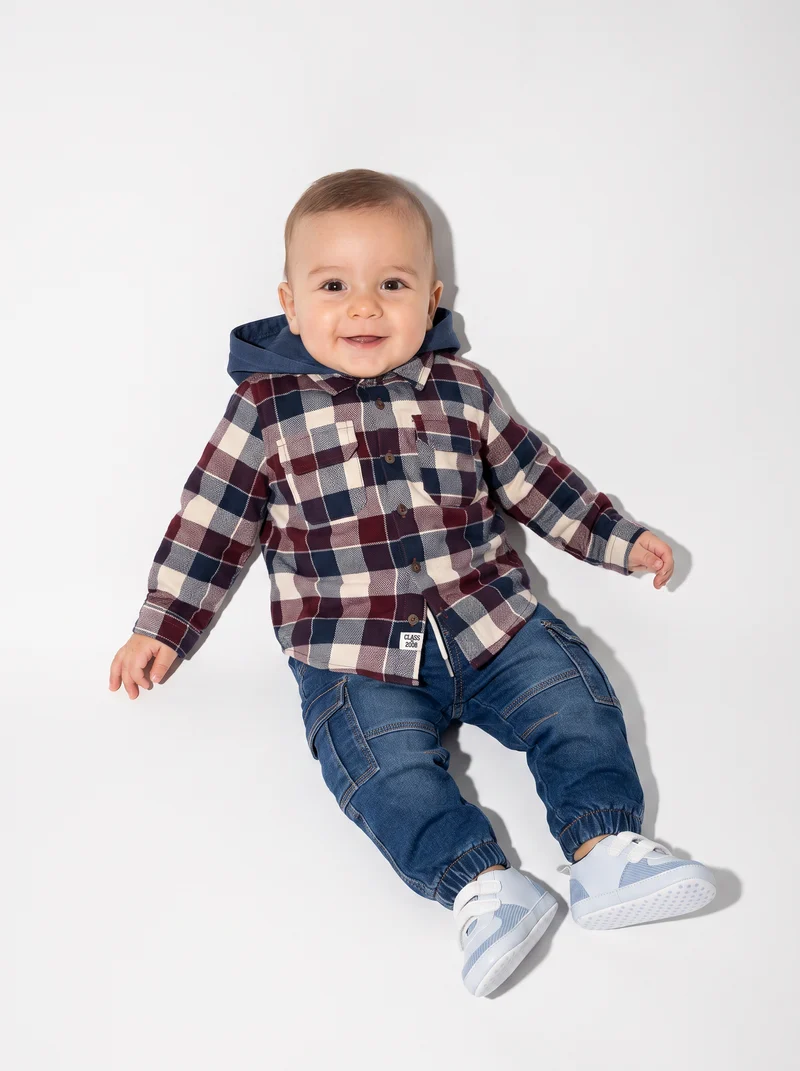 Camicia a quadri oversize con cappuccio - Blu