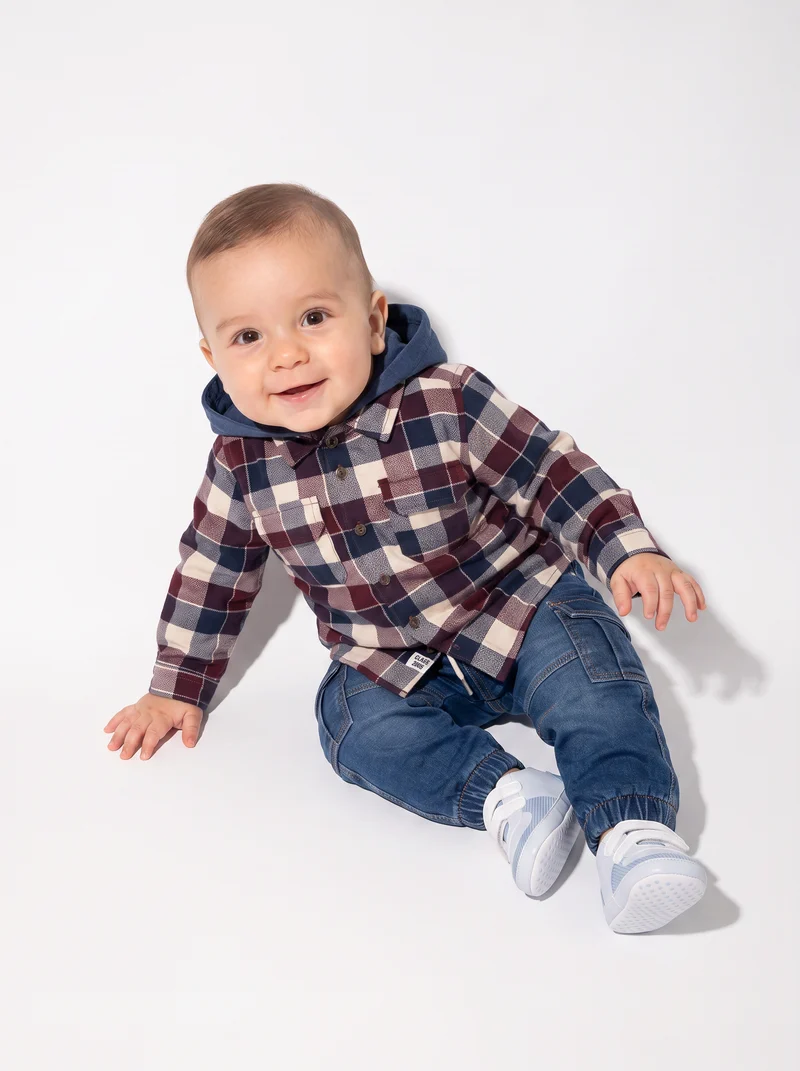 Camicia a quadri oversize con cappuccio - Blu