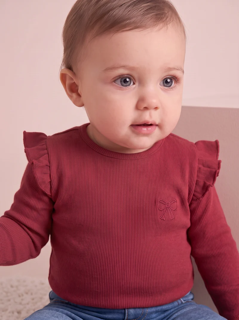 T-shirt in costina con ricamo elegante - Bordeaux