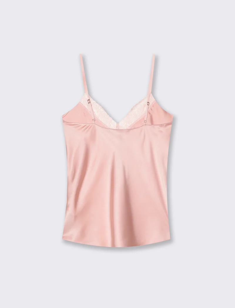 Top con bretelle regolabili e pizzo - Rosa polvere